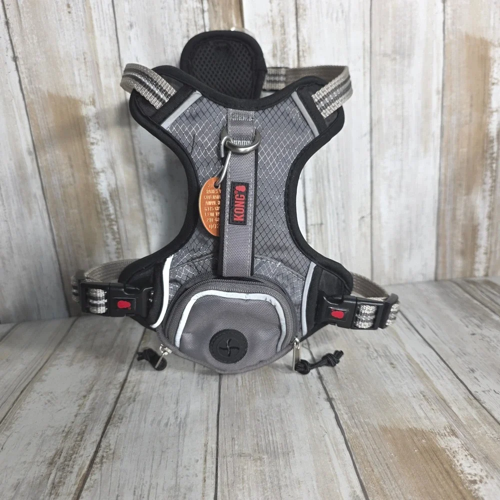 KONG Reflective Pocket Dog Harness Grey Ripstop Small Waste Bag Dispenser